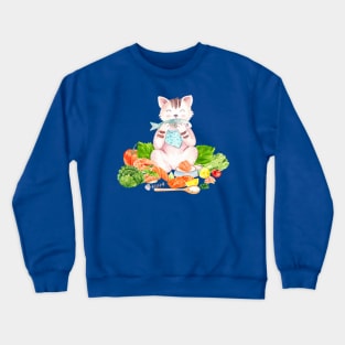 cat eating fish hand drawn Crewneck Sweatshirt